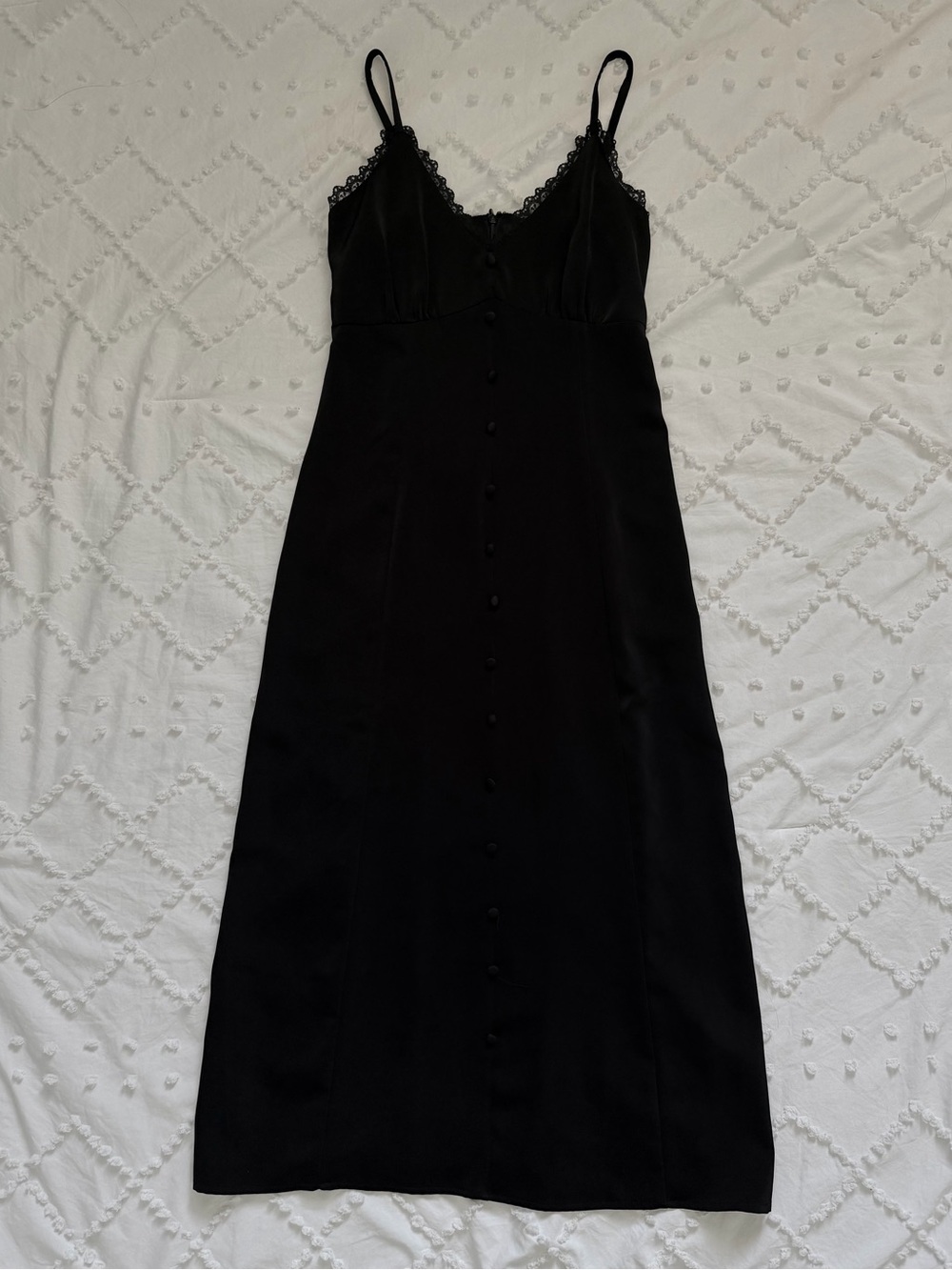 Studio 19 Black Midi Slip Dress | XS | Lace Trim Button Front